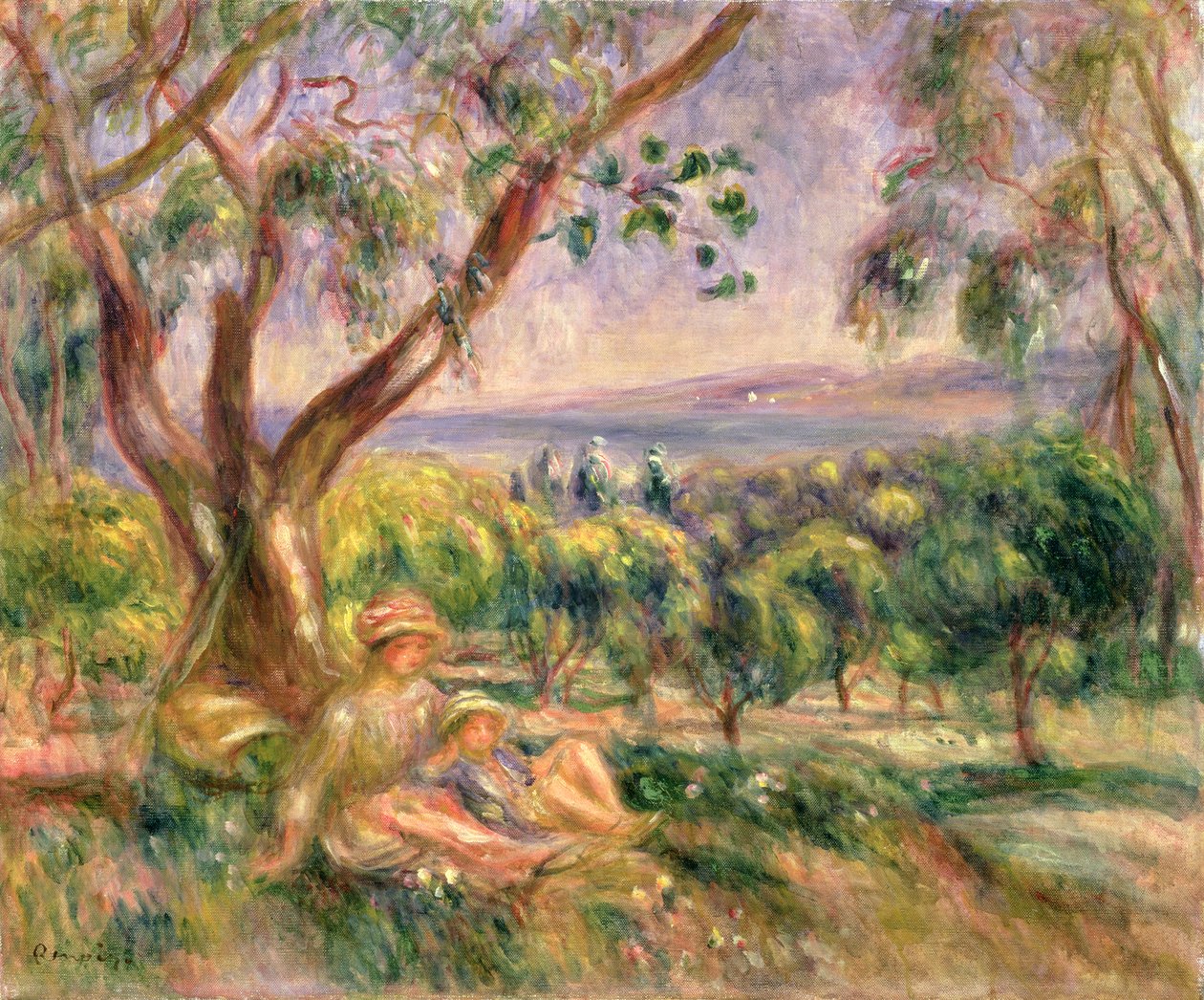 Vrouw en kind onder een boom, c.1910 door Pierre Auguste Renoir