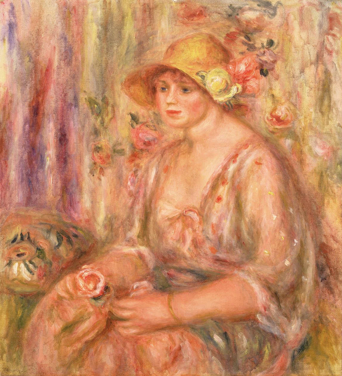 Vrouw in mousseline jurk, 1917 door Pierre-Auguste Renoir
