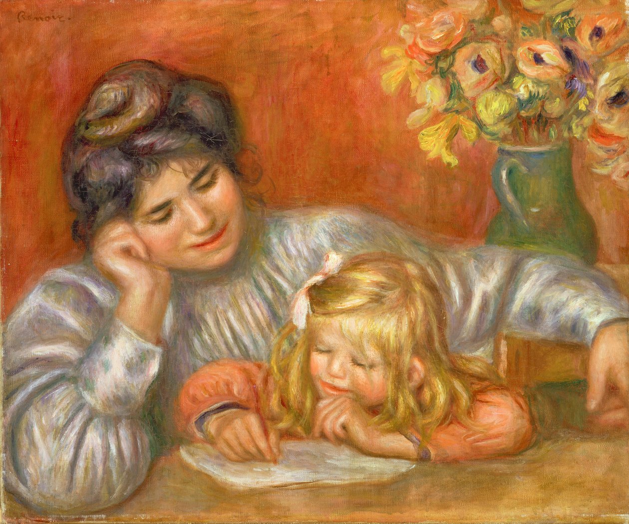 Schrijfles (Gabrielle en Claude), 1905 door Pierre Auguste Renoir