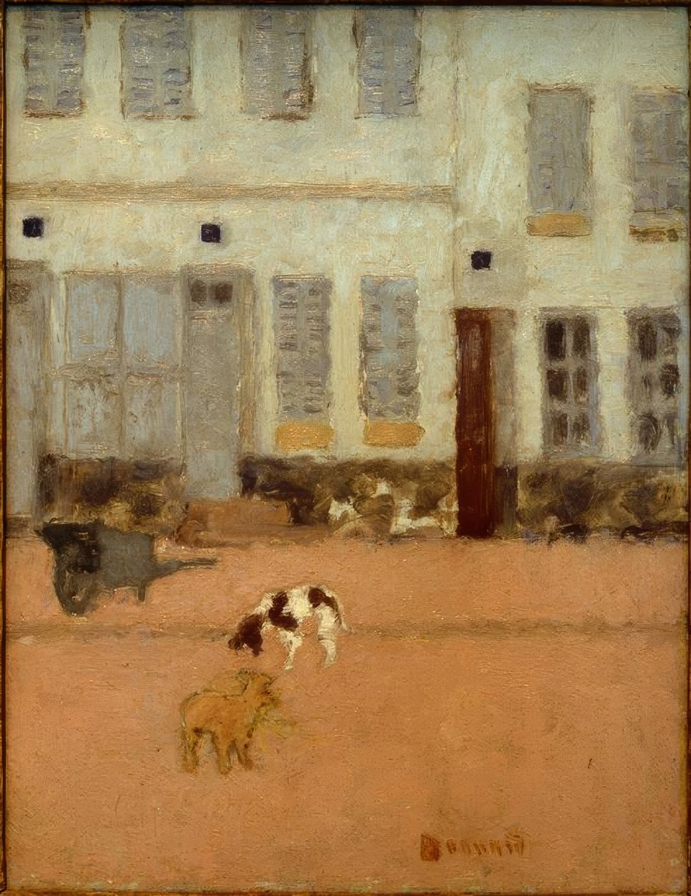 Straat in Eragny-sur-Oise (De honden van Eragny) door Pierre Bonnard