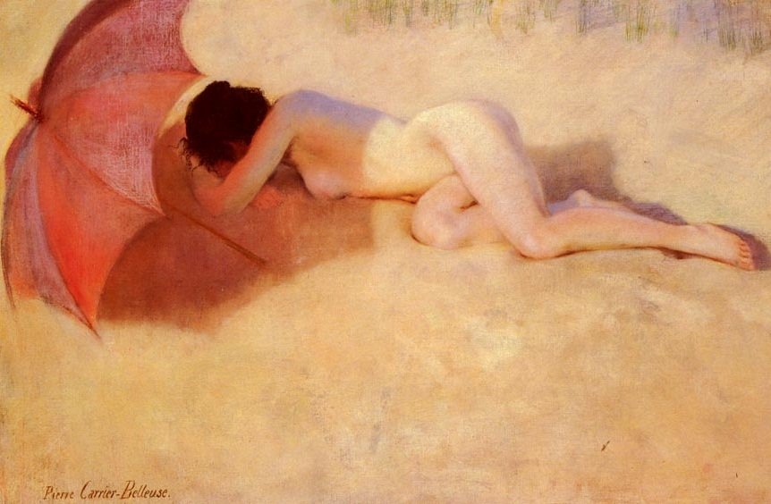 Naakt onder een parasol door Pierre Carrier Belleuse