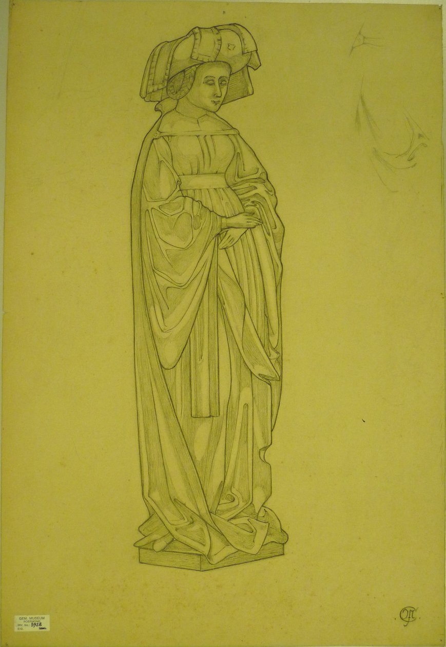Tekening naar een van de treurenden van het graf van Isabella van Bourbon door Pierre Cuypers