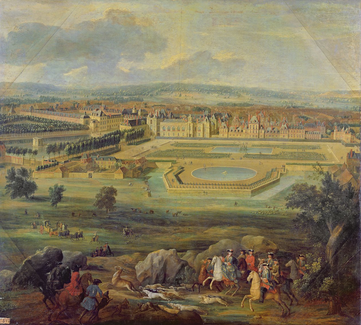 Uitzicht op het Paleis van Fontainebleau vanaf de Parterre van de Tiber, 1722 door Pierre Denis Martin