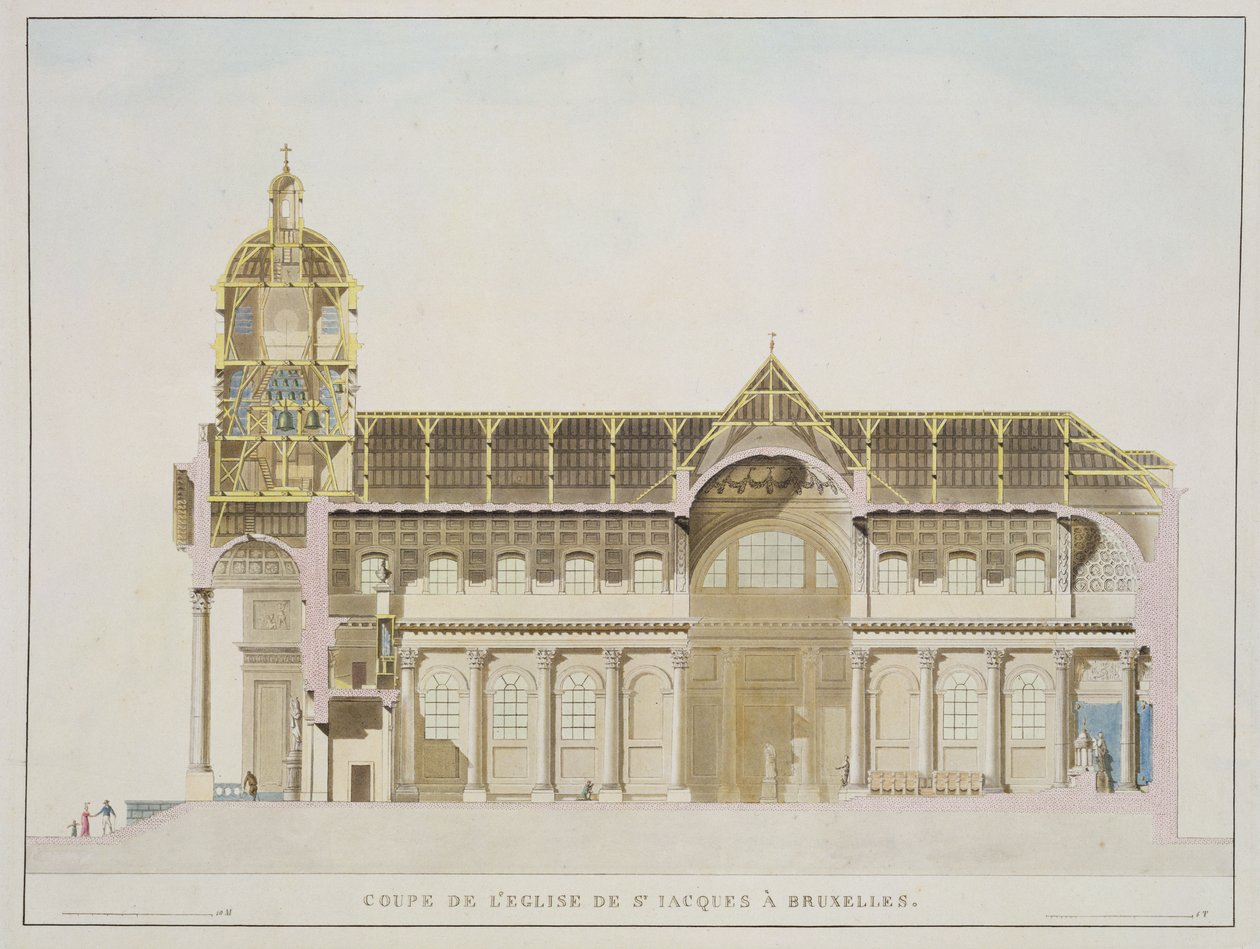 Dwarsdoorsnede van de kerk van St. Jacques, Brussel, uit 
