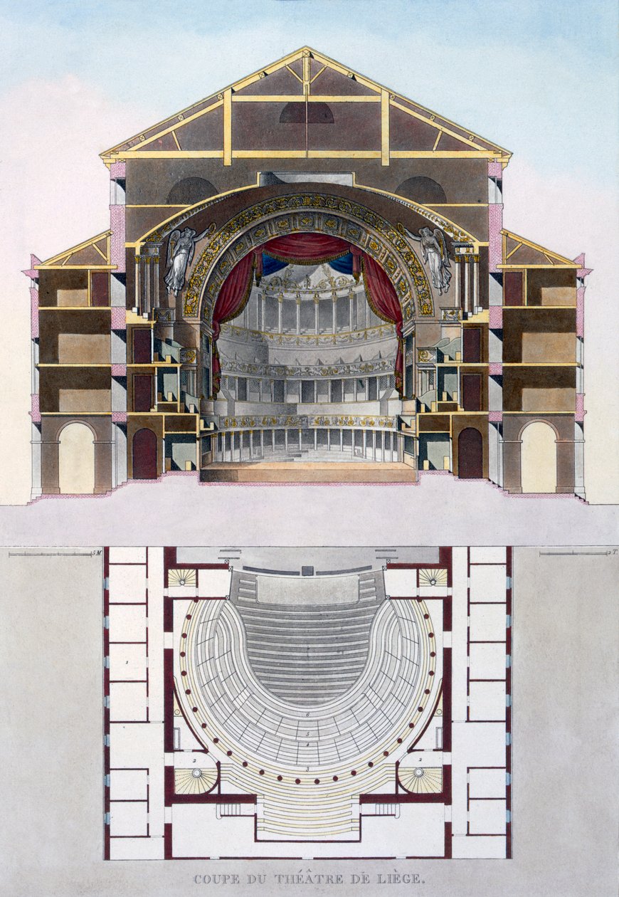 Doorsnede van het Luikse Theater, België, uit 