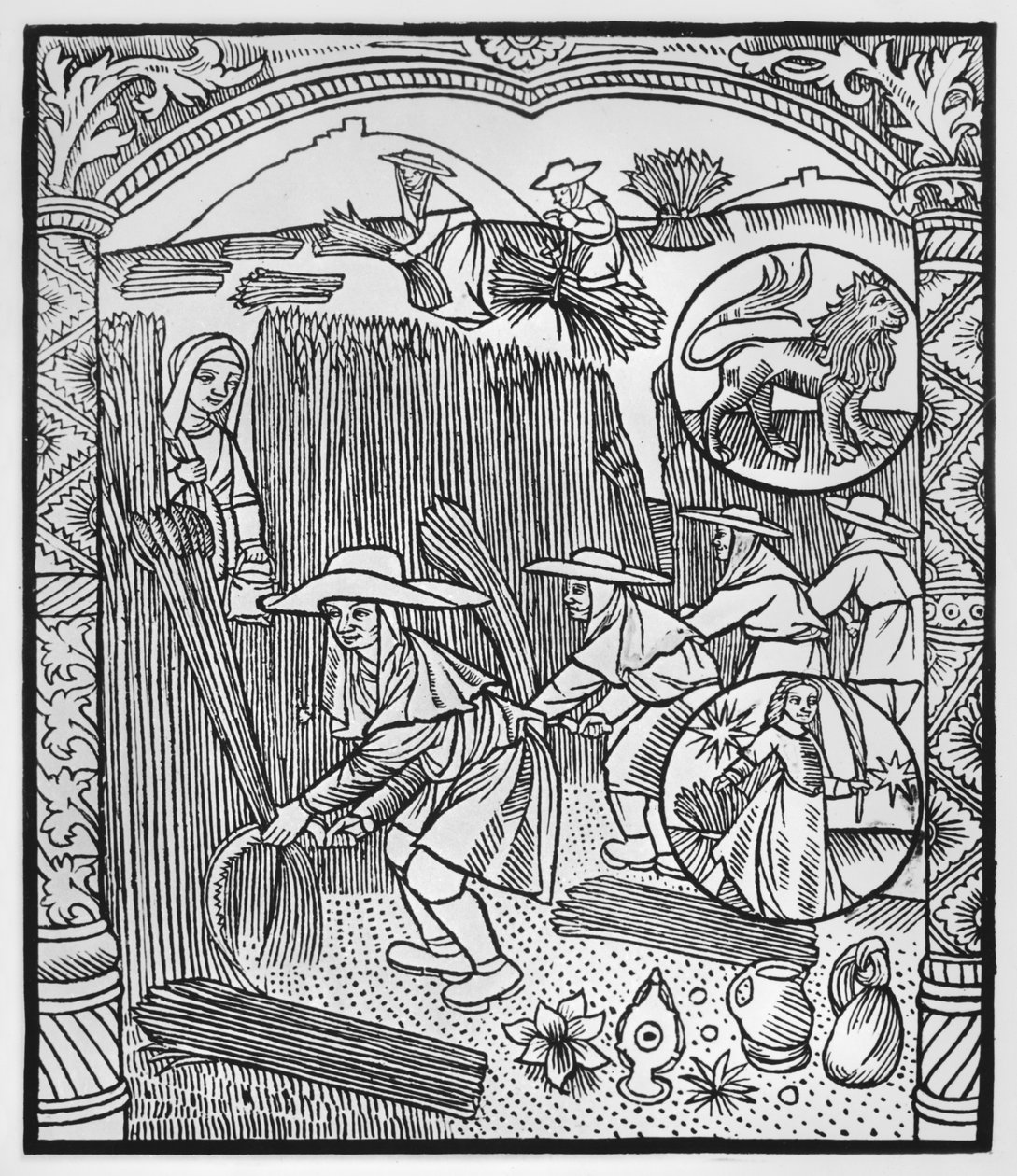 Augustus, oogst, Leeuw, illustratie uit de 