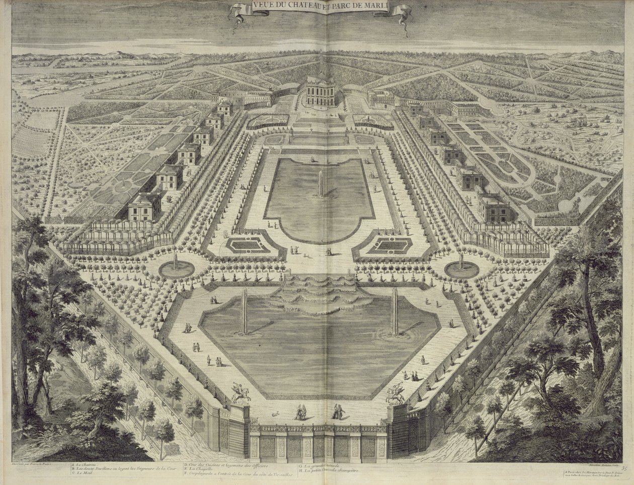 Uitzicht op het kasteel en park van Marly, gegraveerd door Sebastian Antoine, ca. 1715 door Pierre Lepautre
