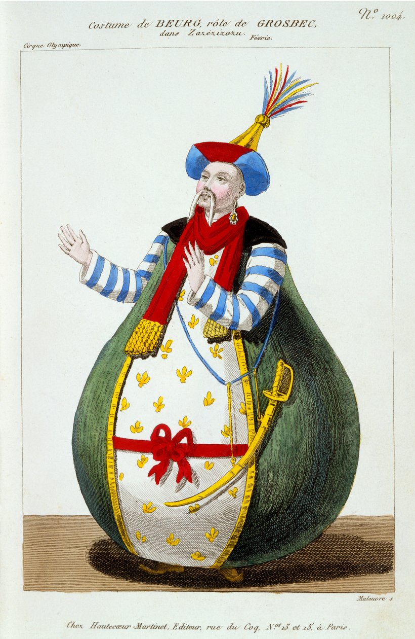Kostuum van Beurg, van het Cirque Olympique, in de rol van Grosbec in Zazezizozu, uit 