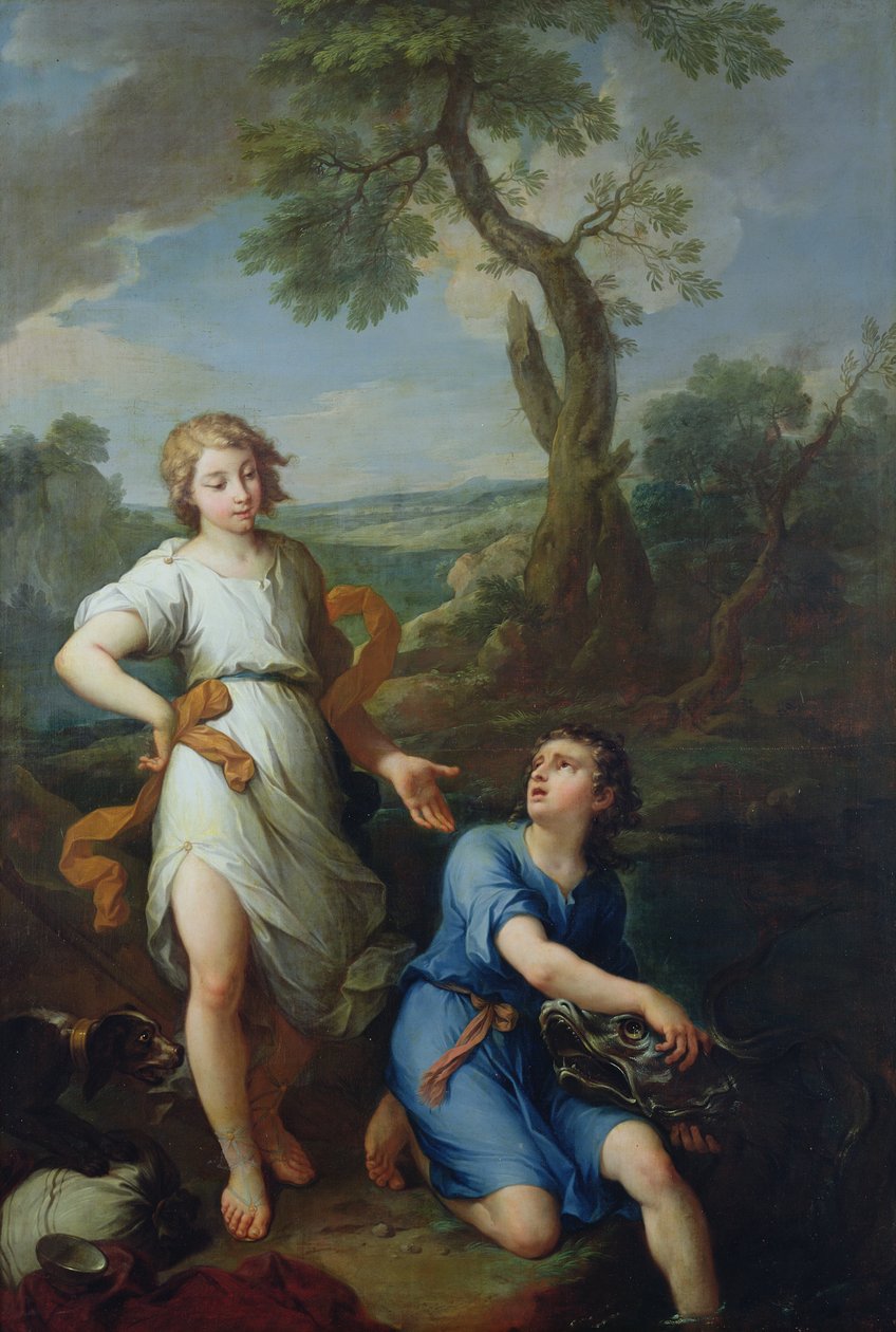 Vangst van de vis in de rivier de Tigris door de jonge Tobias, 1733 door Pierre Parrocel