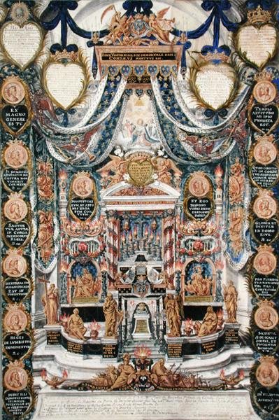 Decoratie voor de begrafenis van het hart van Lodewijk II de Bourbon (1621-86) Prins van Condé, in de kerk van Saint-Louis-en-L