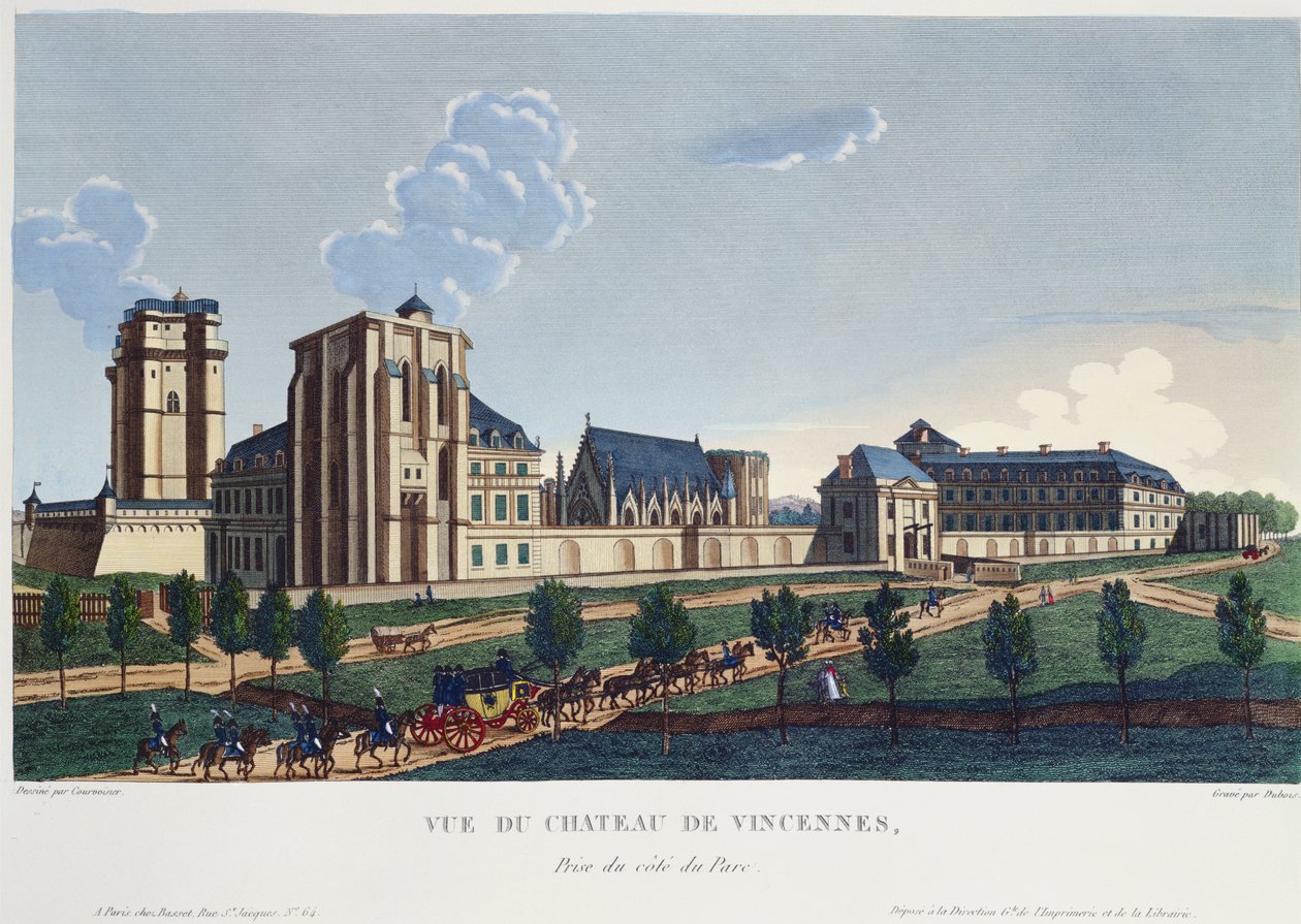 Uitzicht op het kasteel van Vincennes, c.1820 (kleurgravure) door Pierre after Courvoisier