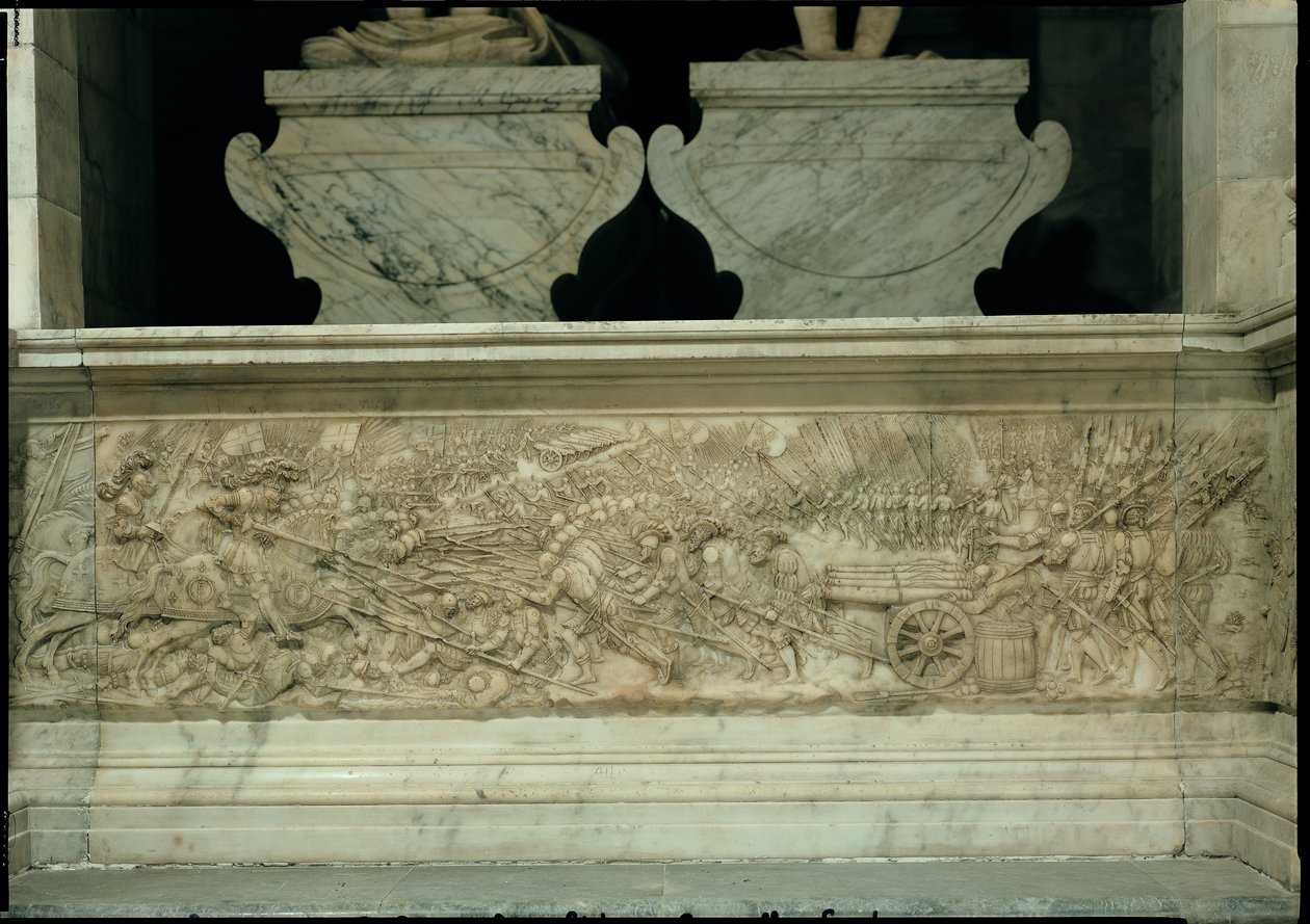 De Slag bij Marignano in 1515, van het graf van Francois I en Claude van Frankrijk, Hertogin van Bretagne, 1548-52 door Pierre Bontemps