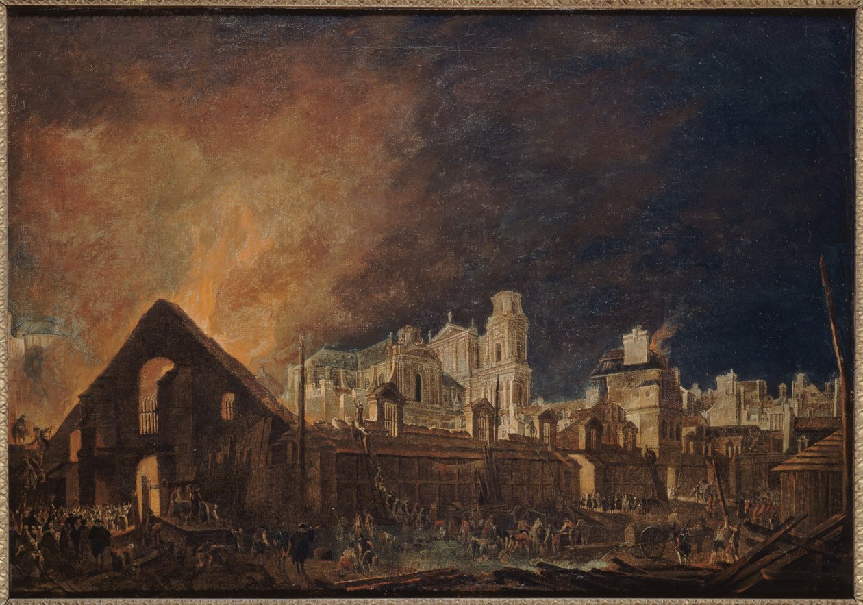 La Foire Saint-Germain tijdens de brand (nacht van 16-17 maart) door Pierre Antoine Demachy