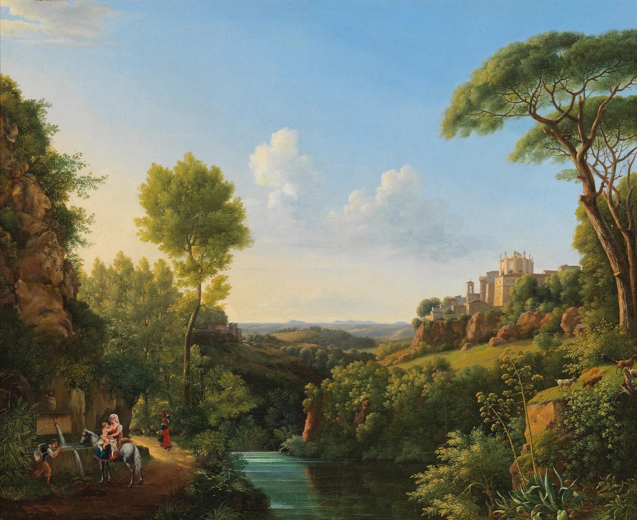 Italiaans landschap met reizigers bij een put door Pierre Athanase Chauvin