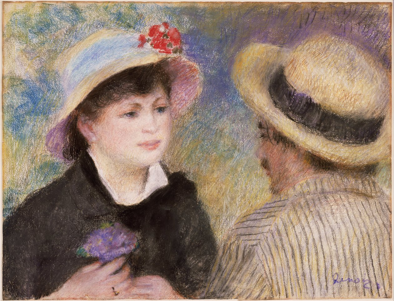 Koppel in een boot (vermoedelijk Aline Charigot en Renoir) door Pierre-Auguste Renoir