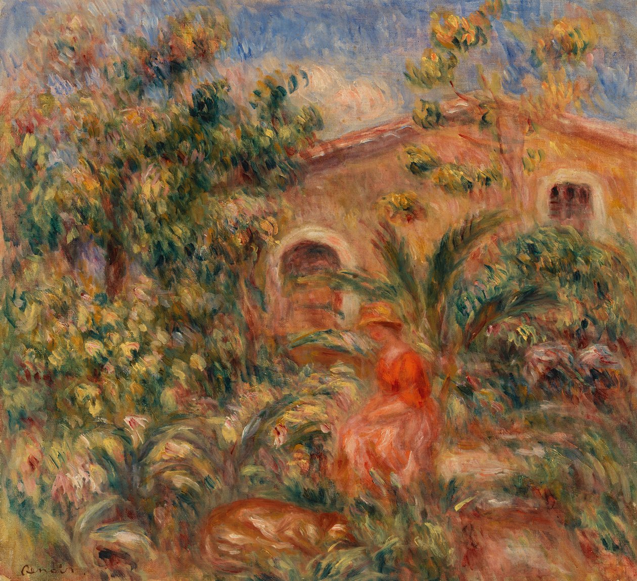 Landschap met Vrouw en Hond door Pierre-Auguste Renoir