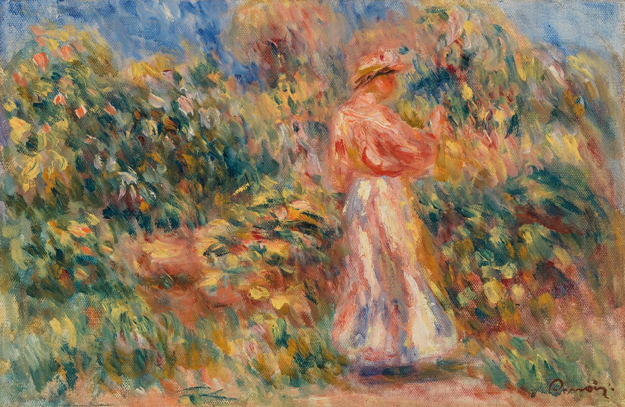 Landschap met Vrouw in Roze en Wit door Pierre-Auguste Renoir
