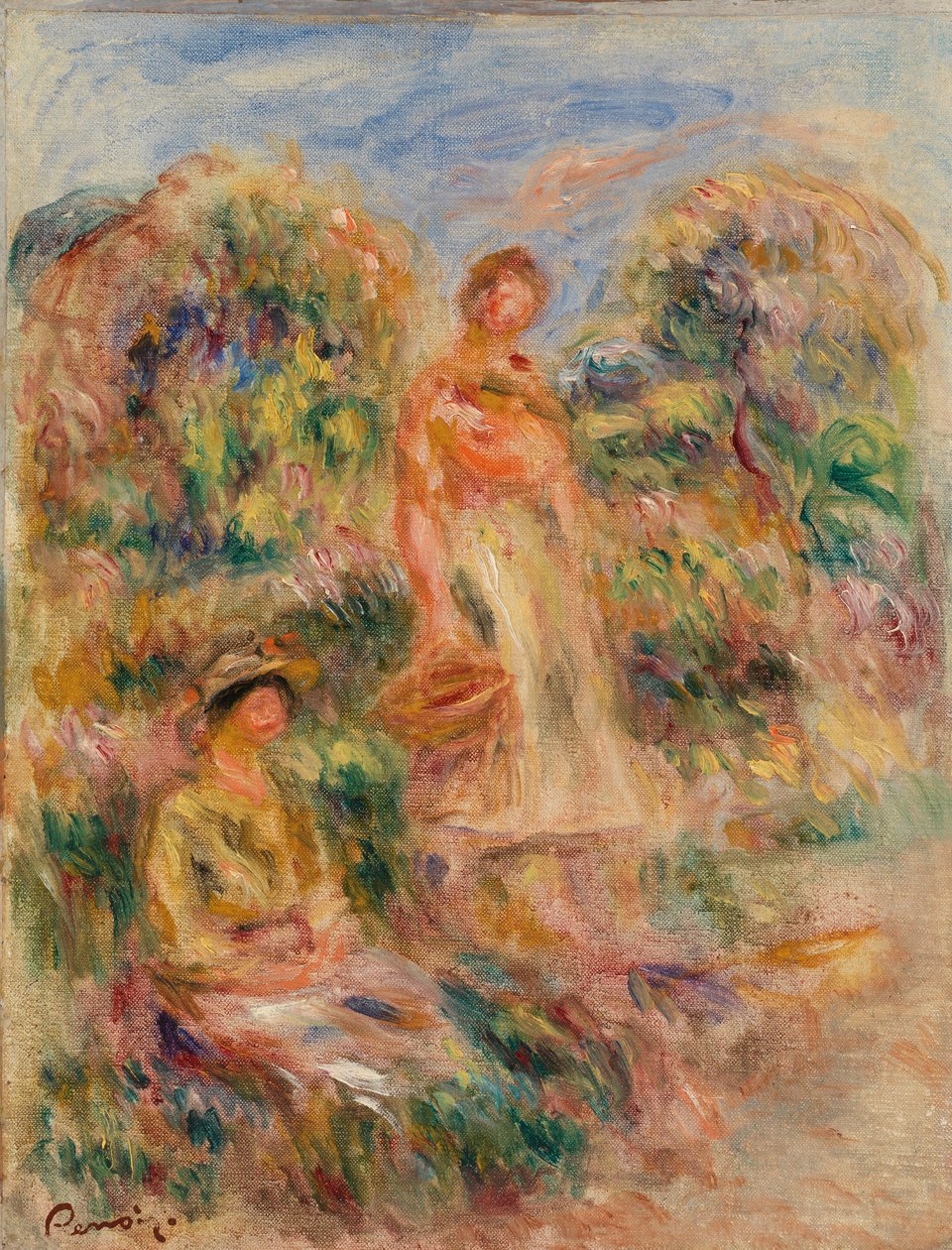 Staande Vrouw en Zittende Vrouw in een Landschap door Pierre-Auguste Renoir