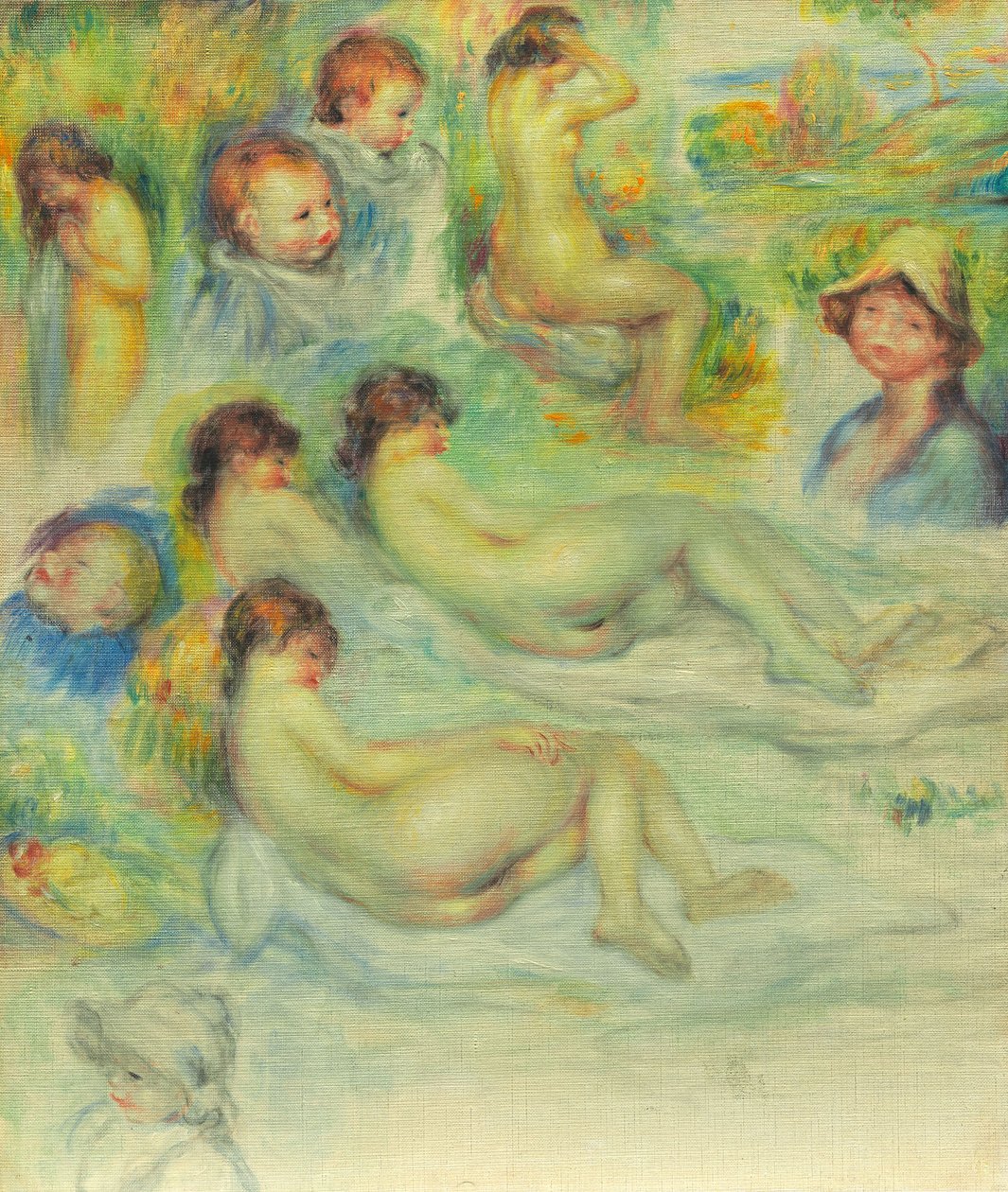 Studies van Pierre Renoir; zijn moeder, Aline Charigot; naakten; en landschap door Pierre-Auguste Renoir