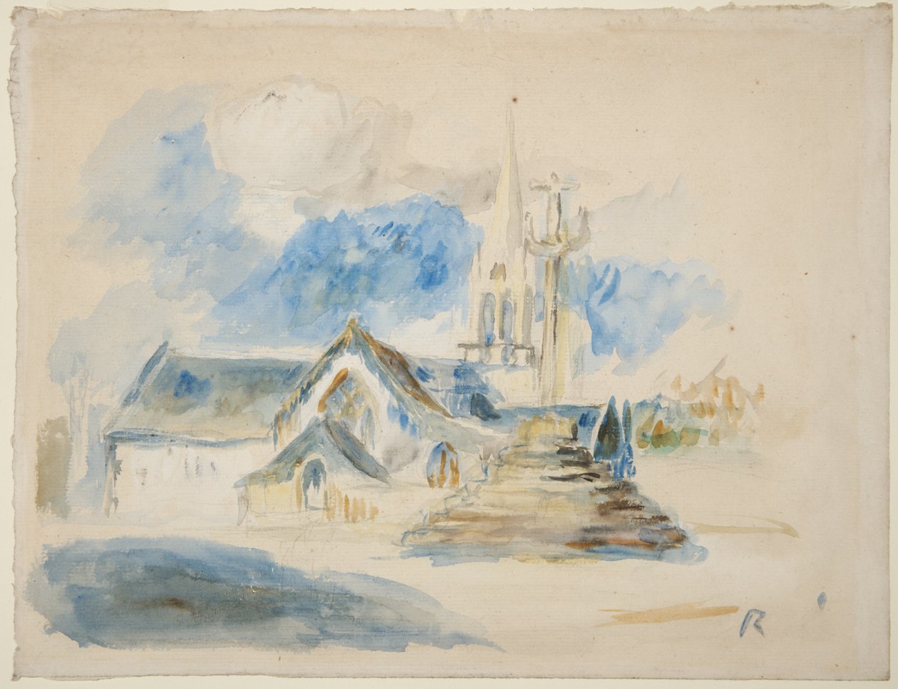 De calvarieberg en de kerk van Nizon, nabij Pont-Aven door Pierre-Auguste Renoir