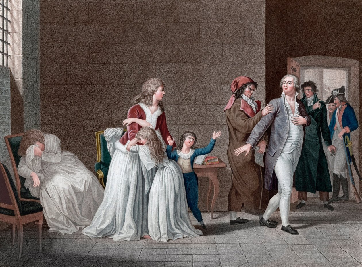 Scheiding van Koning Lodewijk XVI van Frankrijk (1754-1793) van zijn familie. Parijs, Tempelgevangenis, op 20 januari door Pierre (after) Bouillon