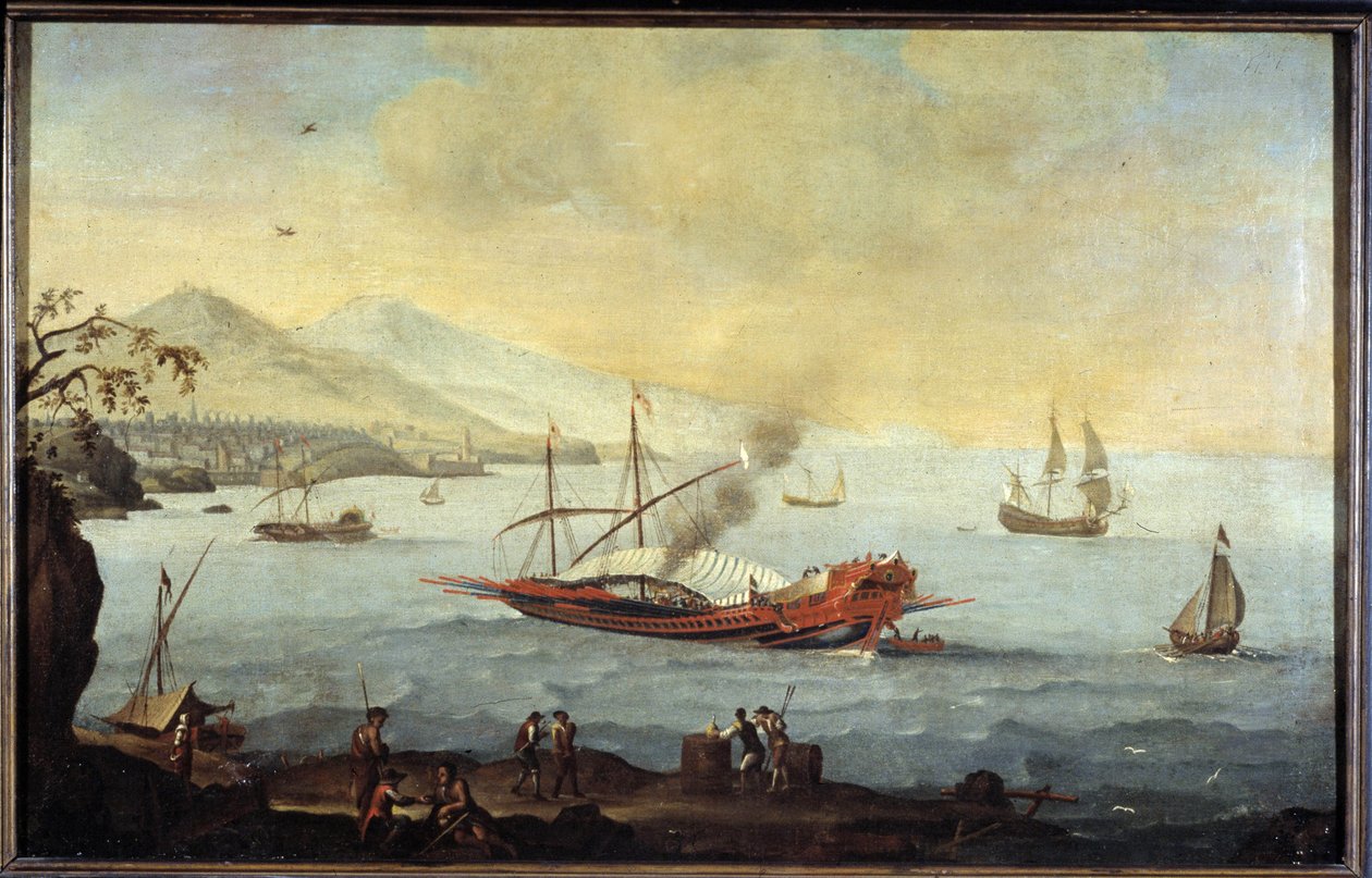 Een galei in de haven van Marseille door Pierre (school of) Puget