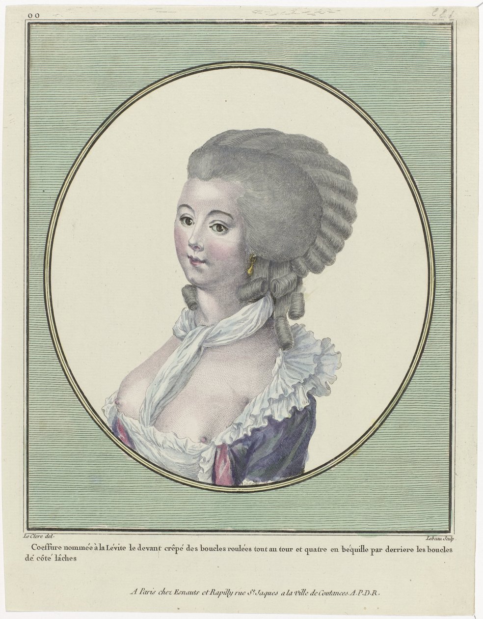 Gallerie des Modes et Costumes Français, 1781, oo 221 : Coeffure nommée à la Levit (...) door Pierre Adrien Le Beau