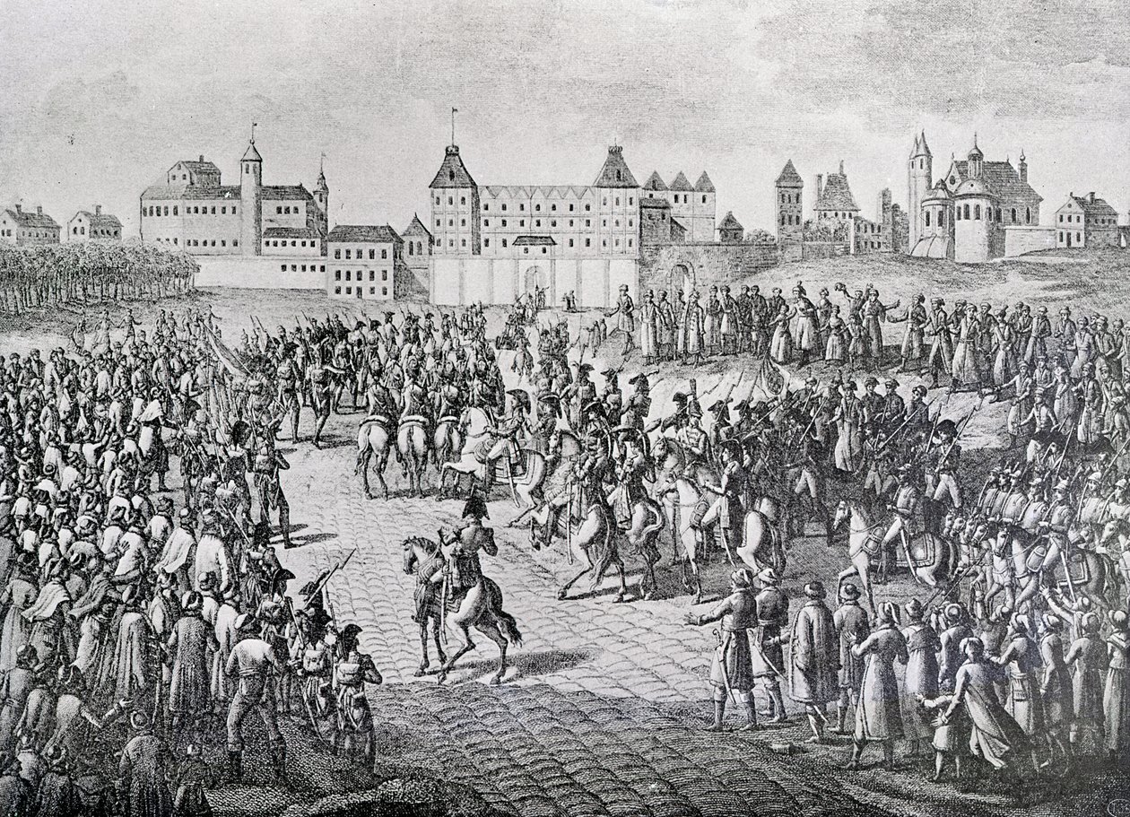Triomfantelijke Intocht van de Fransen in Warschau, 28 november 1806 door Pierre Adrien Le Beau
