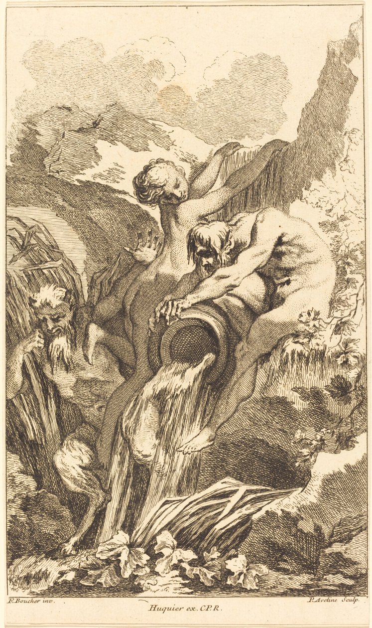 Satyr, nimf en riviergod door Pierre Alexandre Aveline after François Boucher