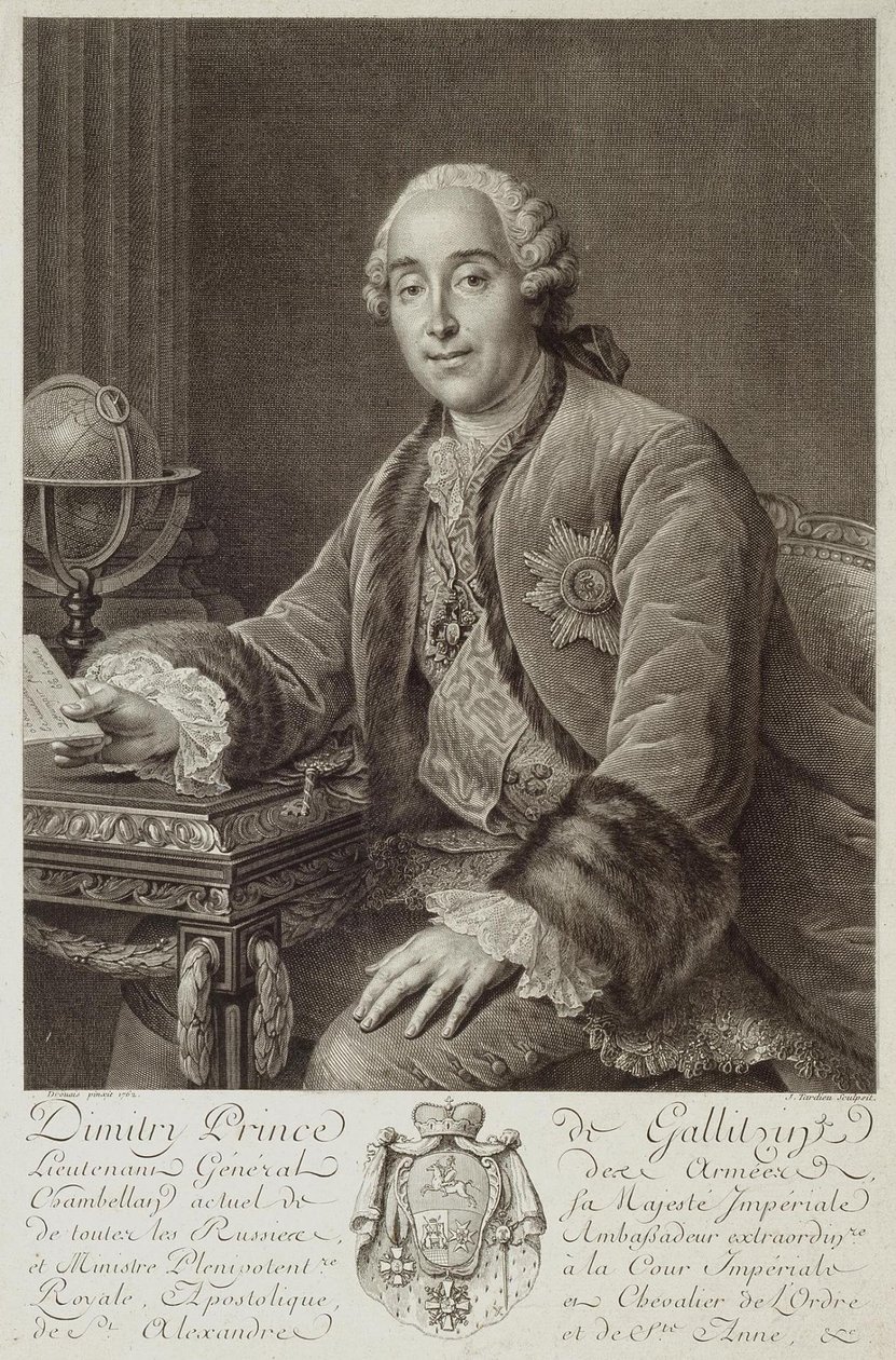 Portret van prins Dmitriy Mikhailovich Golitsyn 1721-1793, 1762 door Pierre Alexandre Tardieu