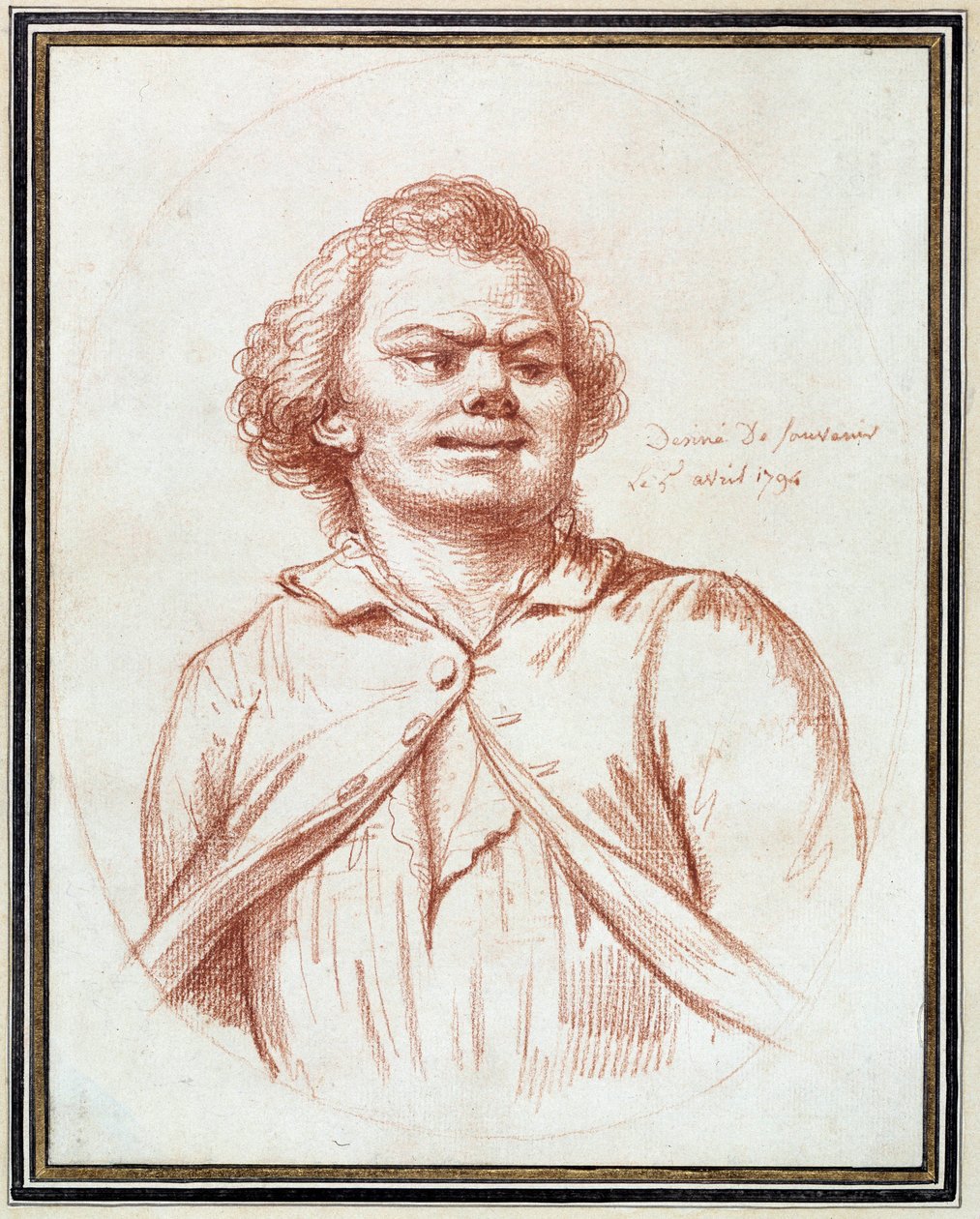 Franse Revolutie: portret van Georges Jacques Danton (1759-1794) op weg naar de guillotine. Tekening in sanguine toegeschreven aan Pierre Wille (1748-1821) door Pierre Alexandre Wille