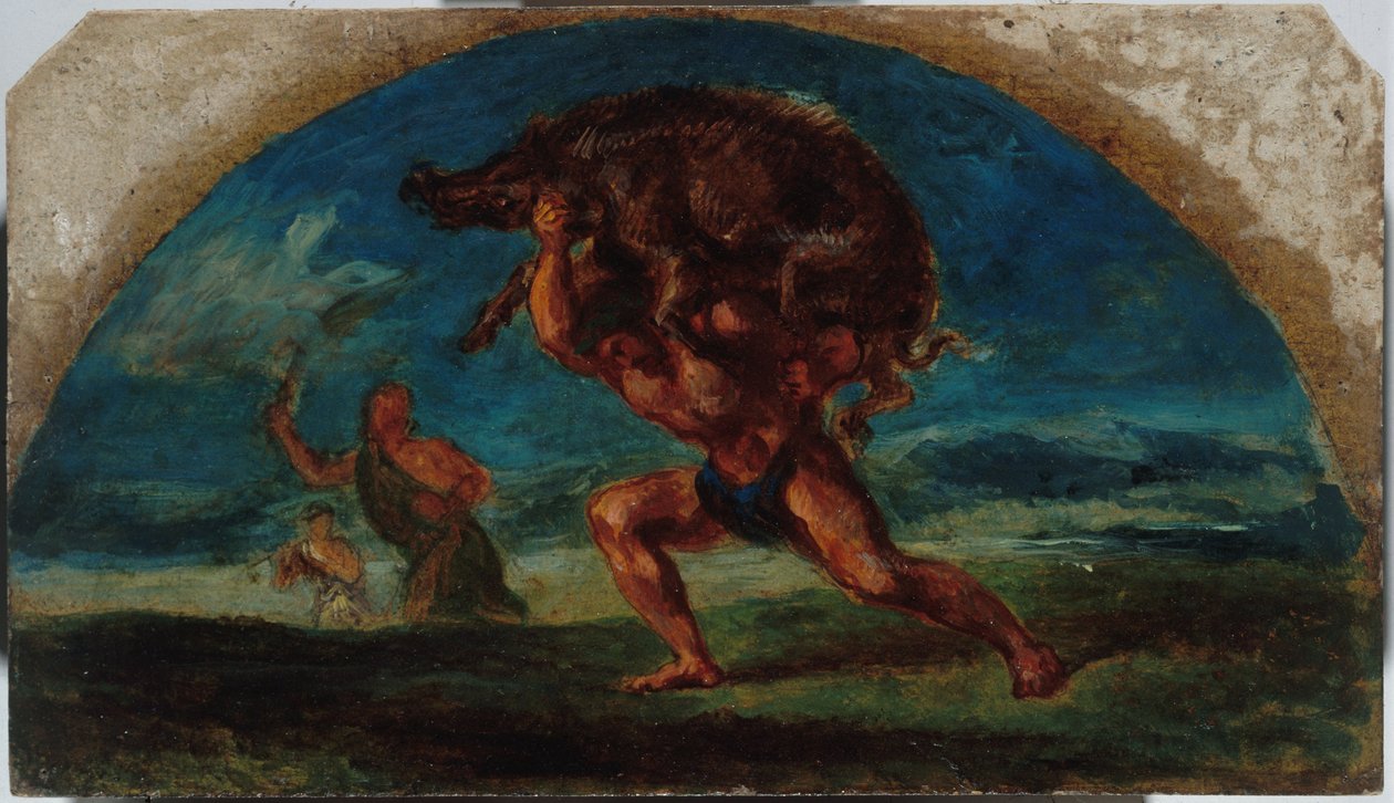 Schets voor de salon van de Vrede van het Hôtel de Ville de Paris: Hercules en het Erymantische Zwijn, naar Delacroix, tussen 1852 en 1854 door Pierre Andrieu