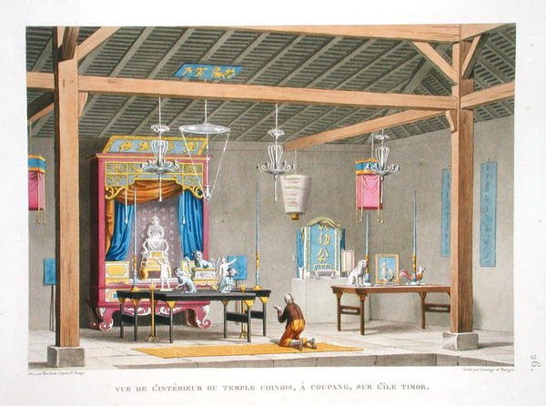 Zicht op het interieur van de Chinese Tempel in Kupang, op het eiland Timor, uit 