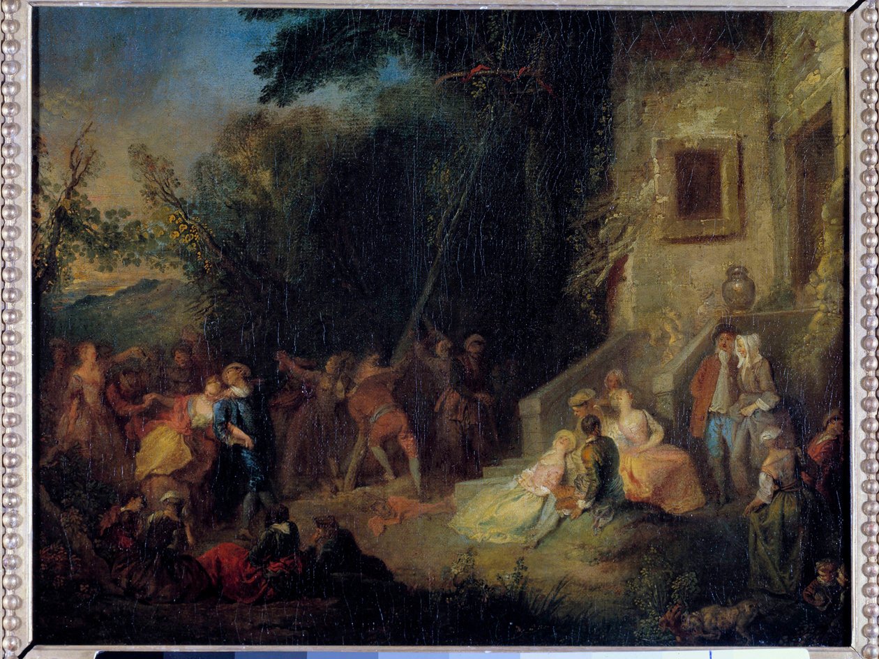 Mei planten, een traditionele feestdag die bestond uit het planten van een boom in mei door Pierre Antoine (attr. to) Quillard