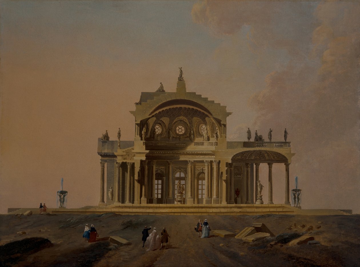 Fantastische Architecturale Studies met Figuren door Pierre Antoine Demachy