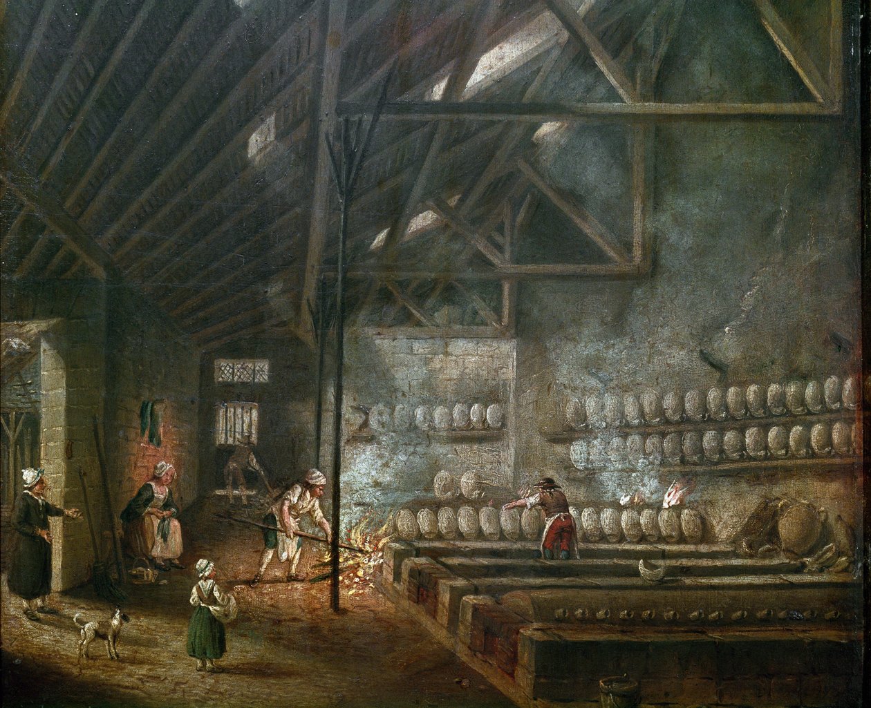 Interieur van een pottenbakkerij (of glasblazer) (detail) door Pierre Antoine Demachy