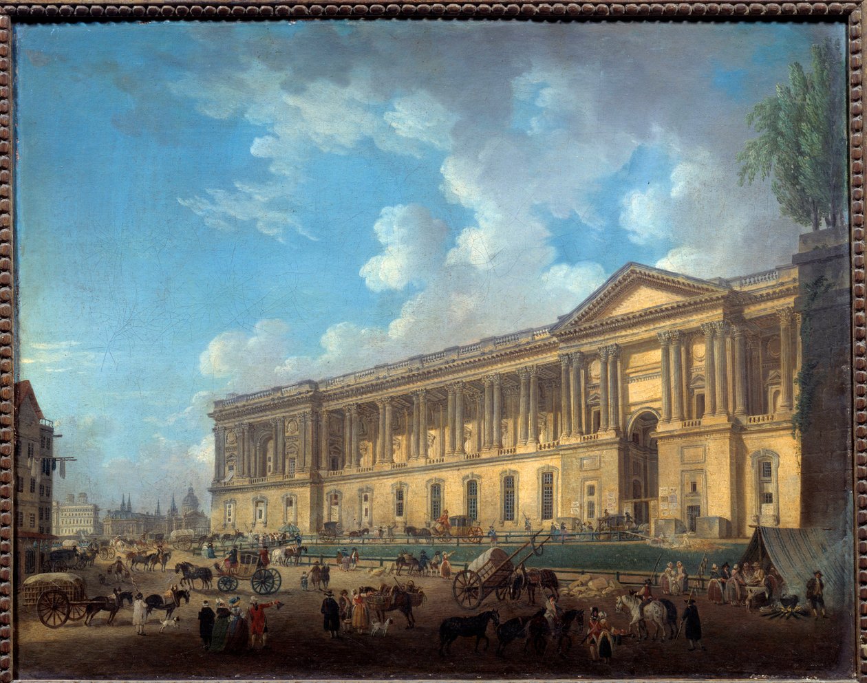 De zuilengalerij van het pas vrijgemaakte Louvre. Uitzicht op Parijs door Pierre Antoine Demachy