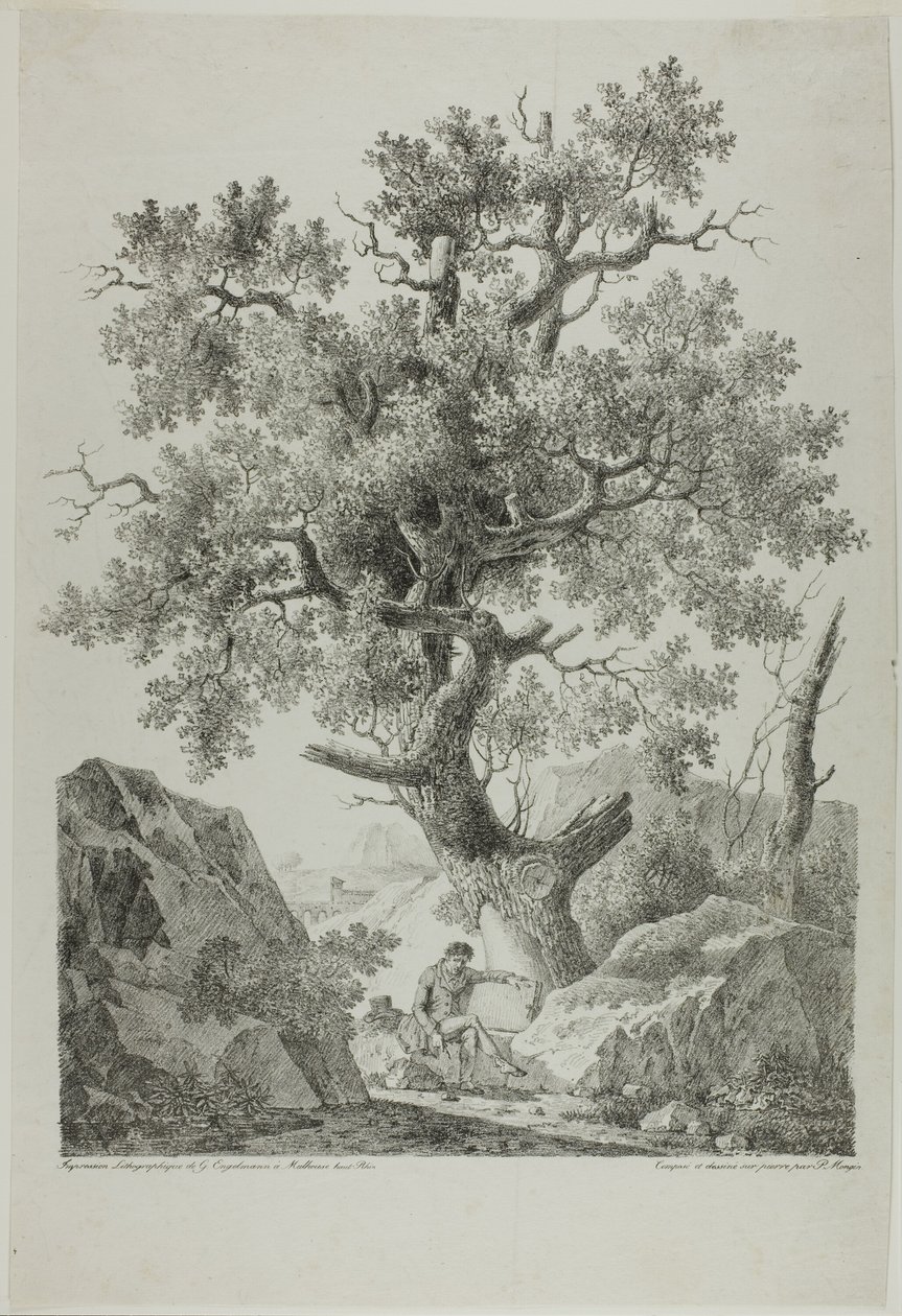 Kunstenaar in een rotsachtig landschap door Pierre Antoine Mongin