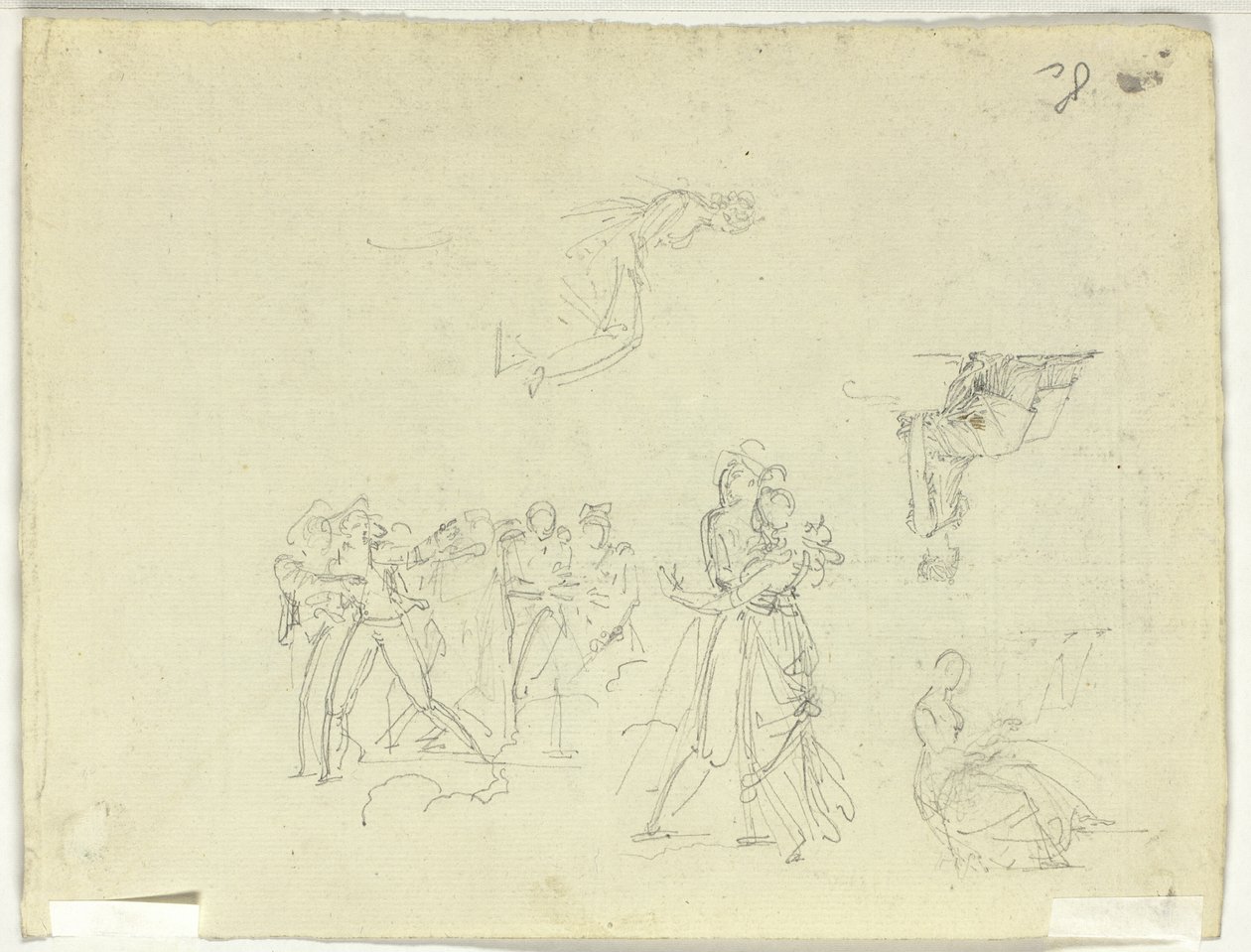 Blad met schetsen: Menigte en individuele figuren door Pierre Antoine Mongin