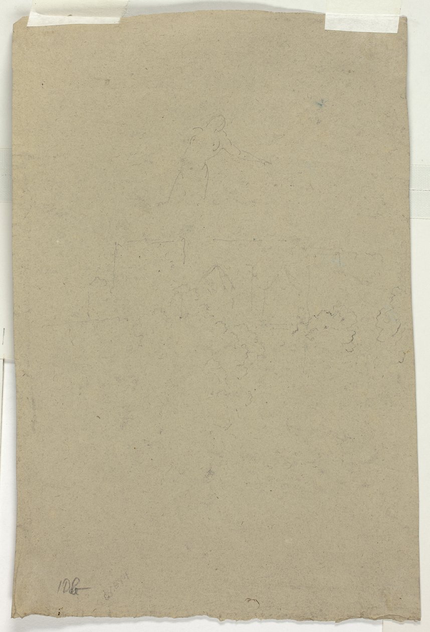 Schets van boomtoppen en figuur door Pierre Antoine Mongin
