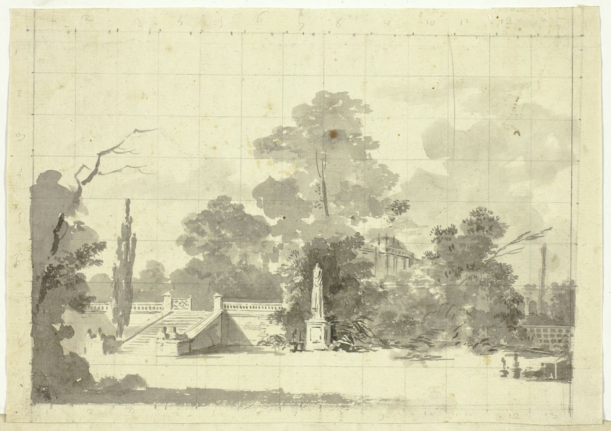 Gezicht op het park van Versailles: Trap met twee paar sfinxen door Pierre Antoine Mongin