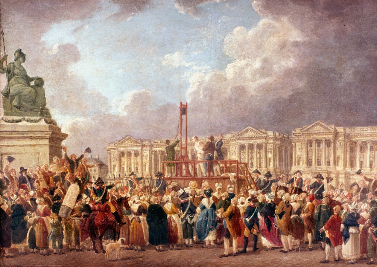 Executie door Guillotine in Parijs tijdens de Franse Revolutie, 1790s 1793-1807 door Pierre Antoine de Machy