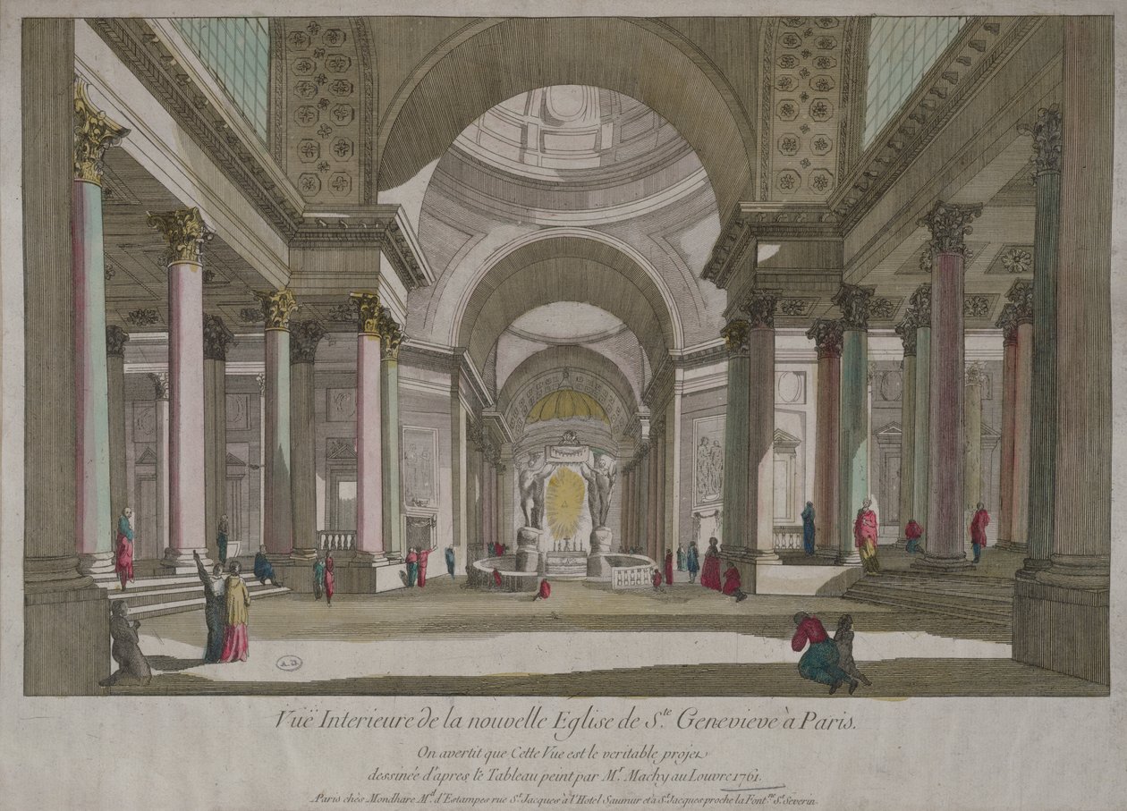 Zicht op het interieur van het Pantheon in Parijs door Pierre Antoine de Machy