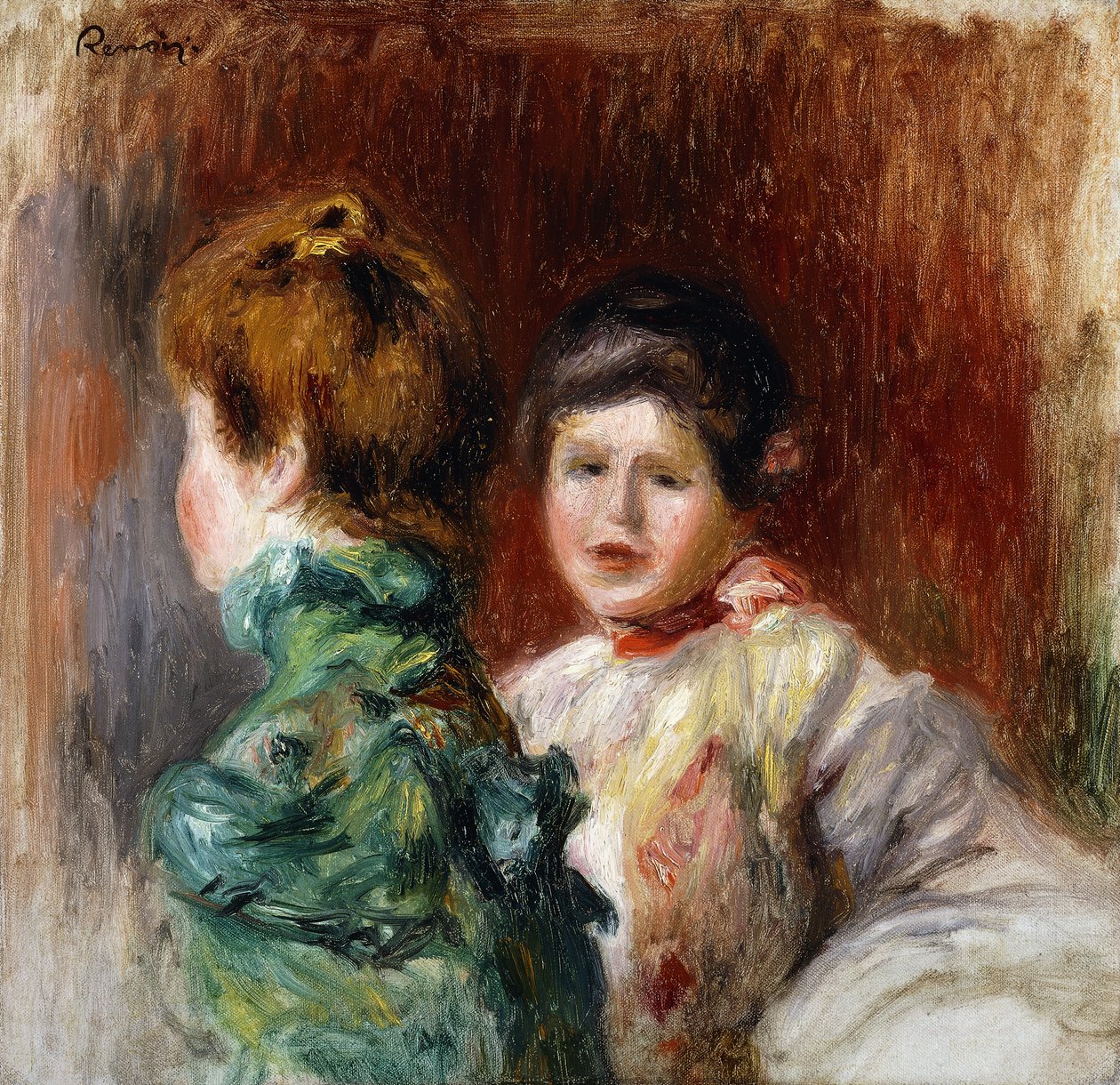 Een schets van de hoofden van twee vrouwen, 1895 door Pierre Auguste Renoir