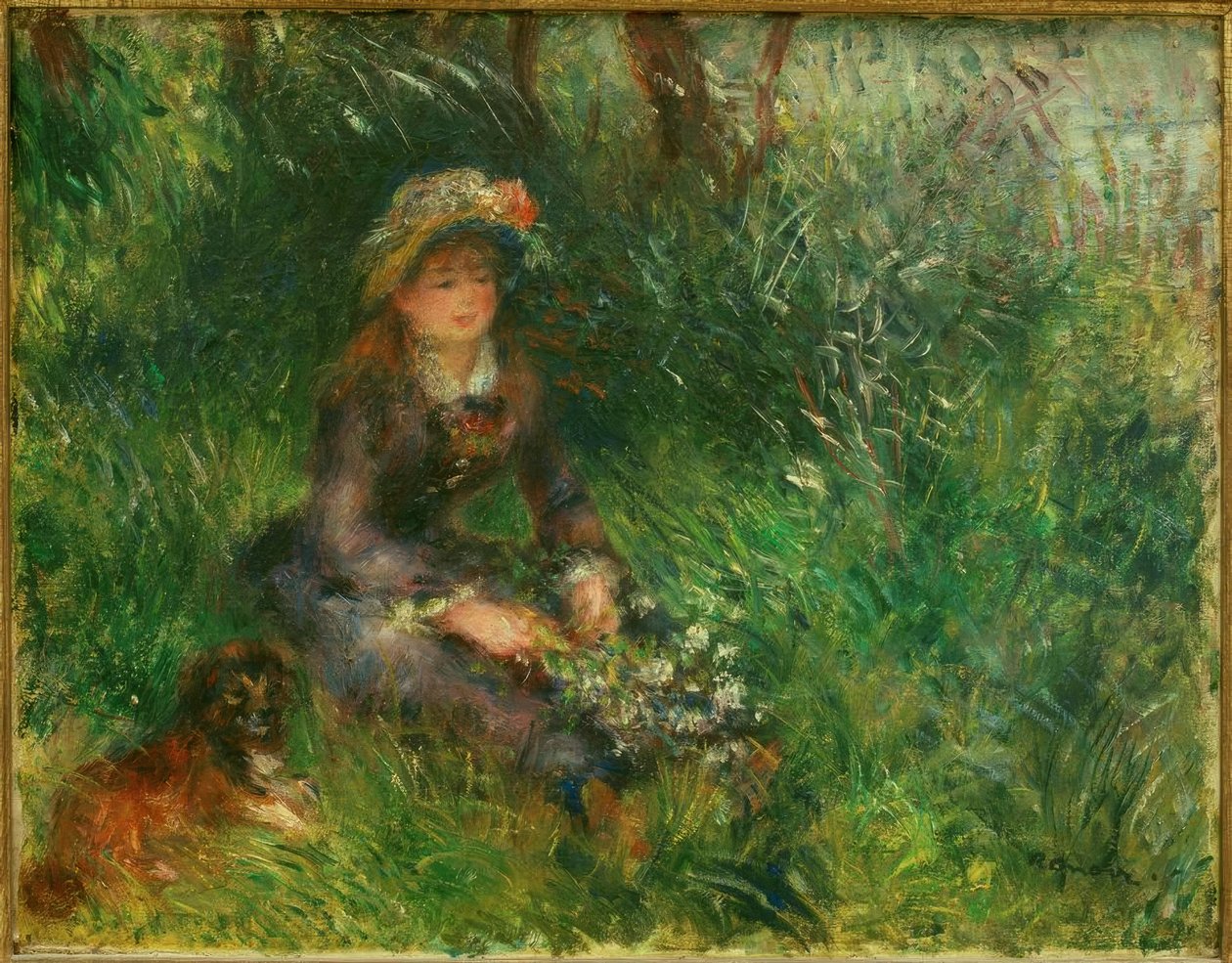 Aline Charigot met hond door Pierre Auguste Renoir