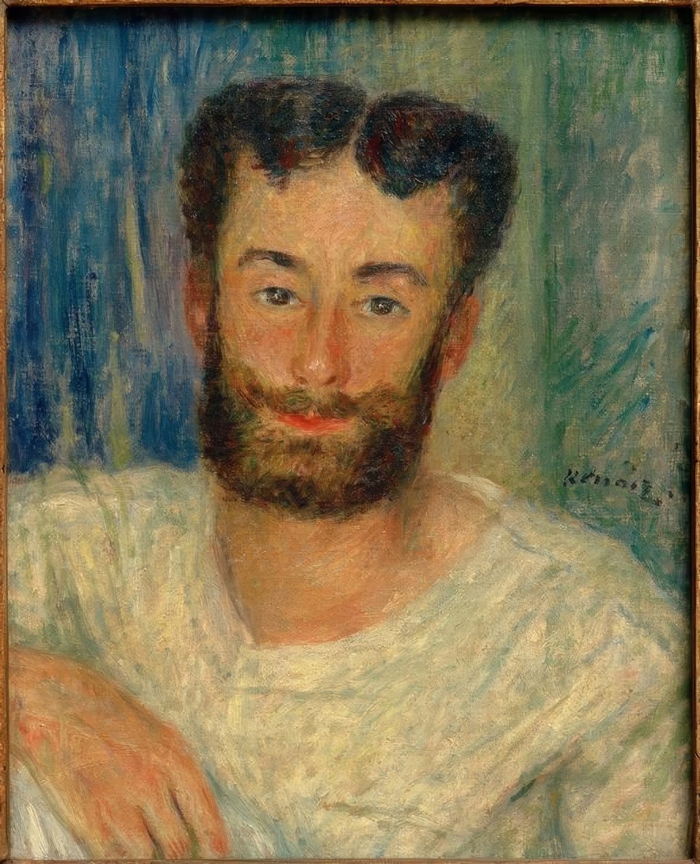 Portret van een bebaarde jonge Man met uitgesneden Vest (De Roeier van Bougival) door Pierre Auguste Renoir