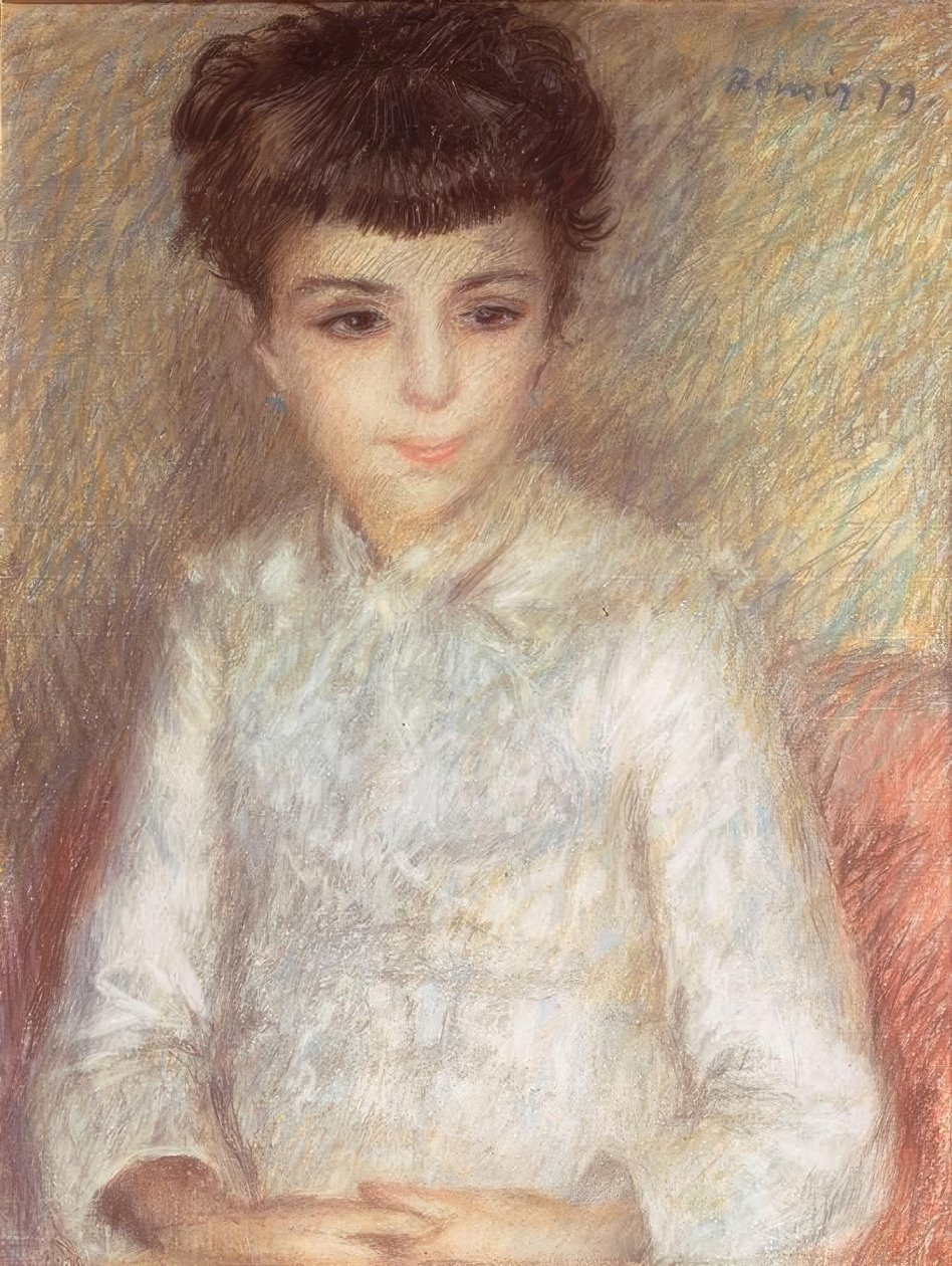 Portret van een jong meisje met bruin haar door Pierre Auguste Renoir