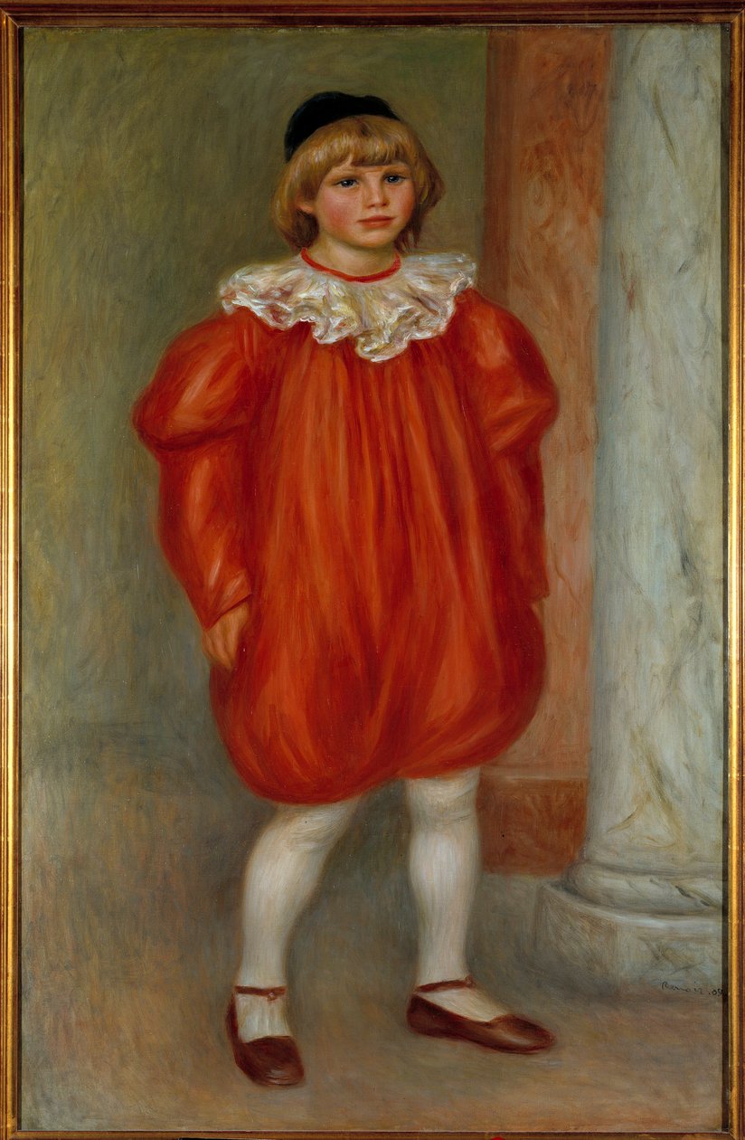 Claude Renoir in clownkostuum door Pierre Auguste Renoir