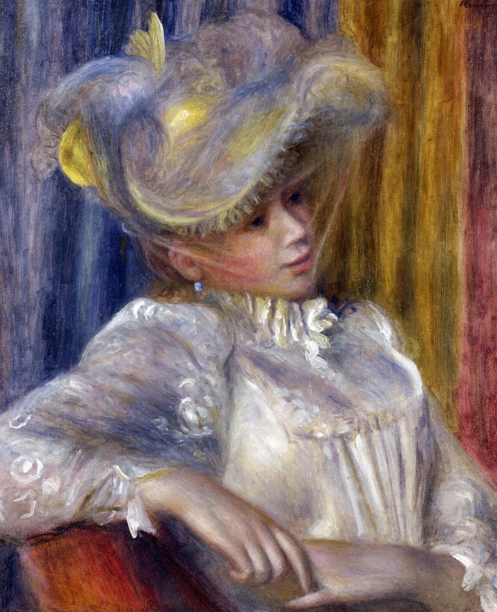 Vrouw met hoed door Pierre Auguste Renoir