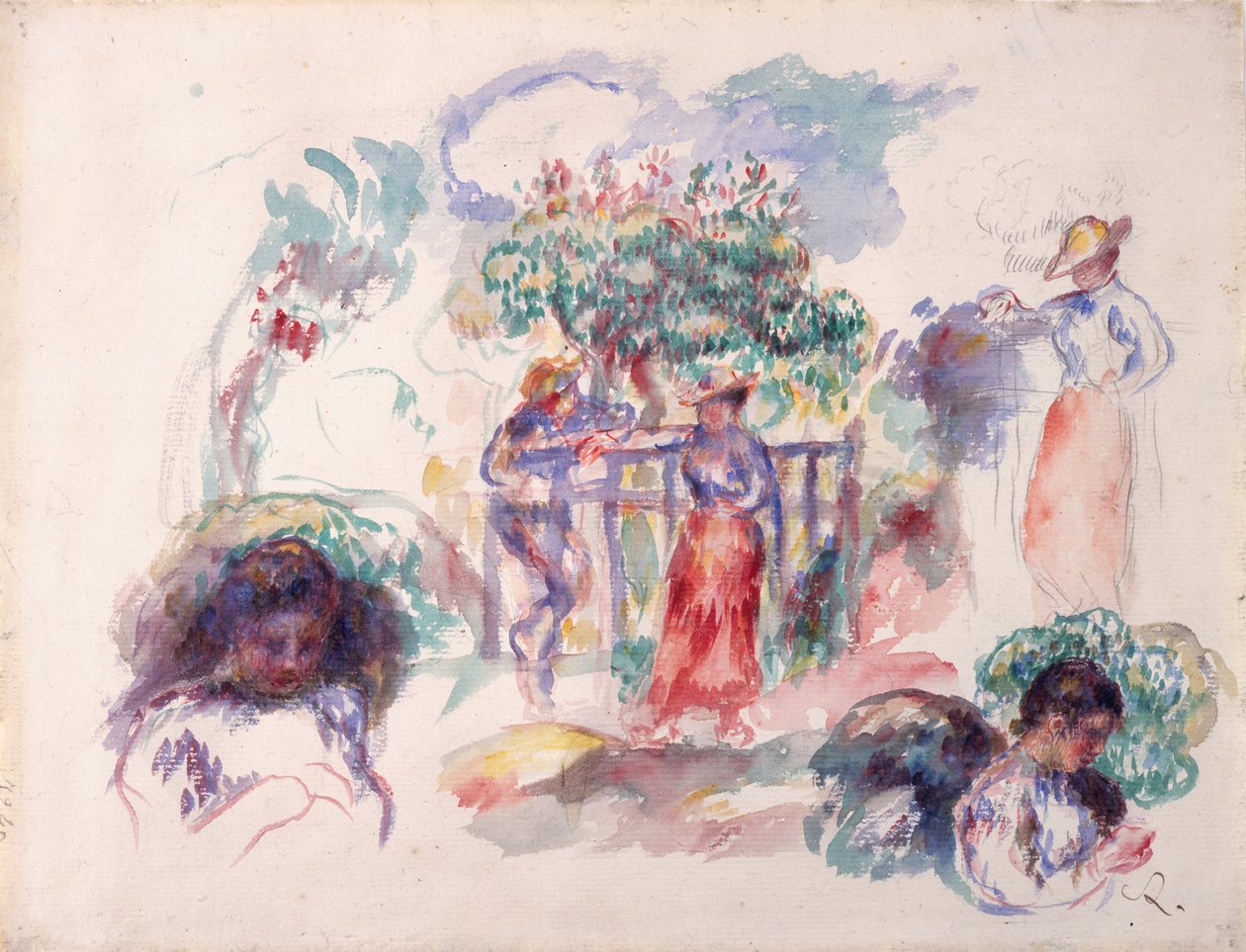 Figuren onder een boom, 1880-82 door Pierre Auguste Renoir